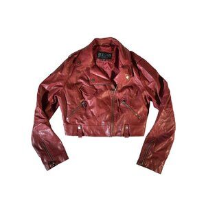 In X Out Women's Moto Red Vegan Leather Ahnk  Punk Jacket